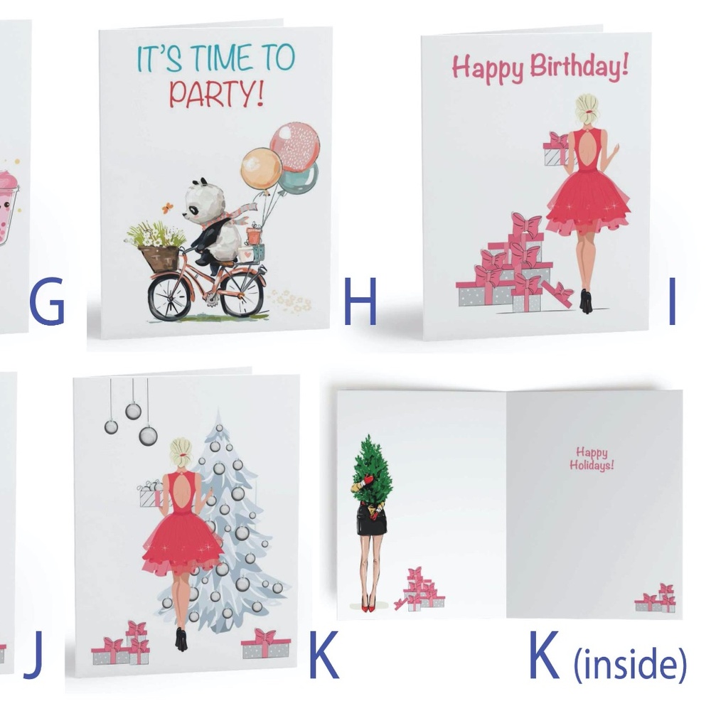 x2 Fashion Holiday Cards Fashion Christmas Birthday Cards w Stickers & Envelopes